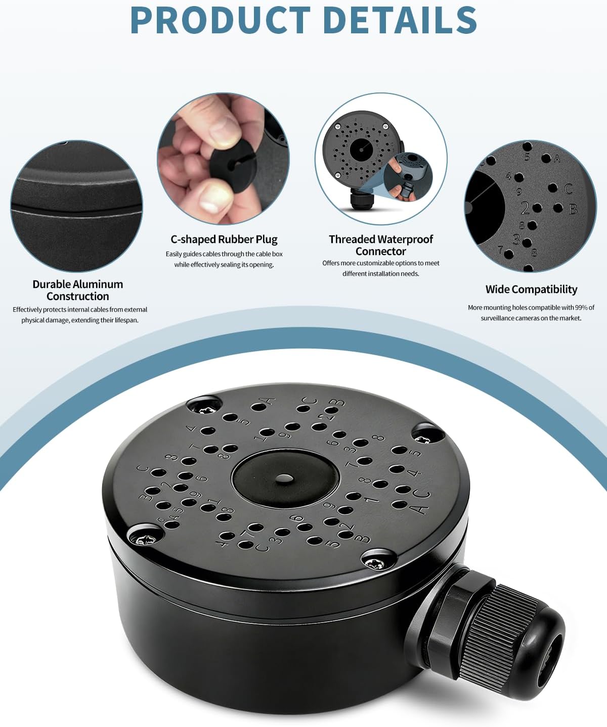 metal security camera junction box, cable concealment box showing dimensions