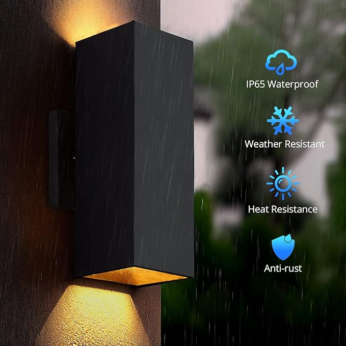 wowlite Outdoor Wall Lights Dusk to Dawn Sensor, 2700K Warm LED Up Down Sconce (2 Pack)