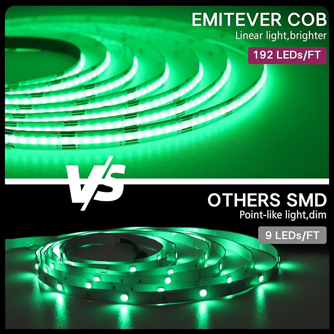 EMITEVER RGB LED Strip Light 16.4ft, Dimmable COB 24V Flexible LED Color