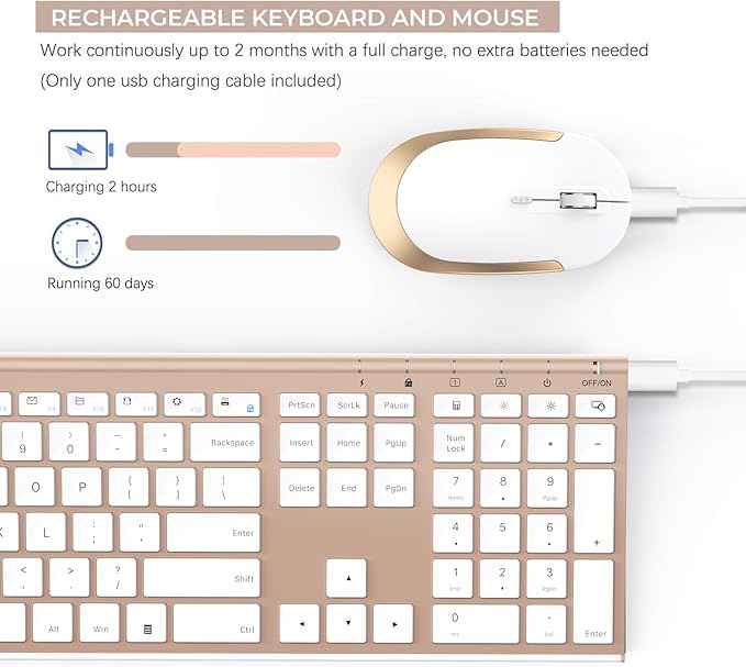 Wireless Keyboard and Mouse, Vssoplor Rechargeable Quiet Full-Size Keyboard and