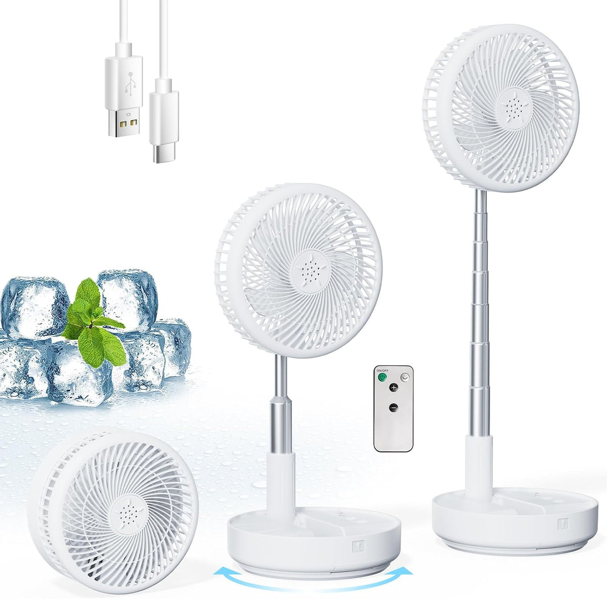 Primelove Portable Oscillating Rechargeable Fan, Battery Operated