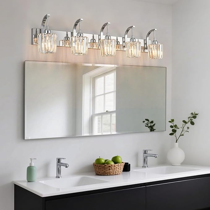 FDPBY Modern Bathroom Vanity Light, 5-Light Chrome Wall Sconce