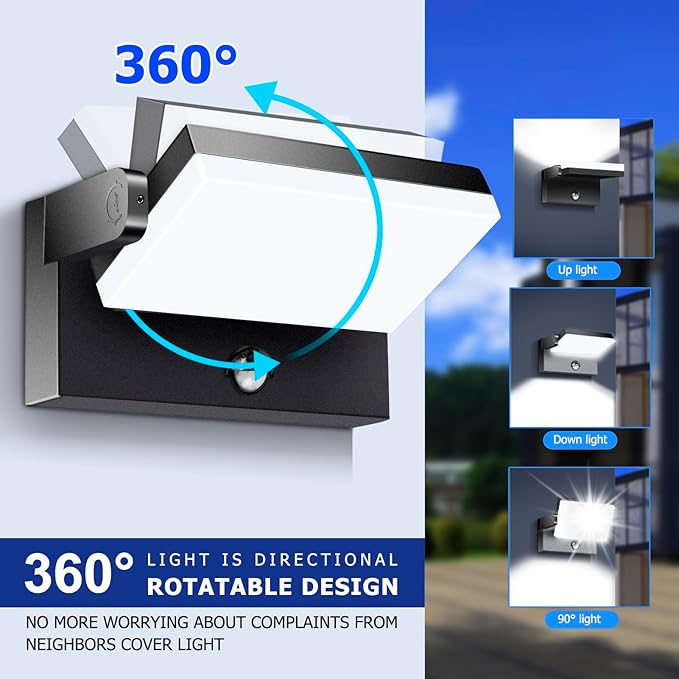 rosykite 40W LED Wall Pack Lights Outdoor Motion Sensor, 360 °Rotation 5000K