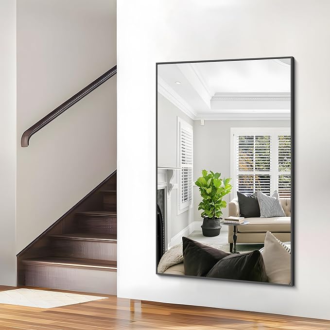 40x60inch Black Bathroom Mirror, Large Rectangular Wall Mirrors