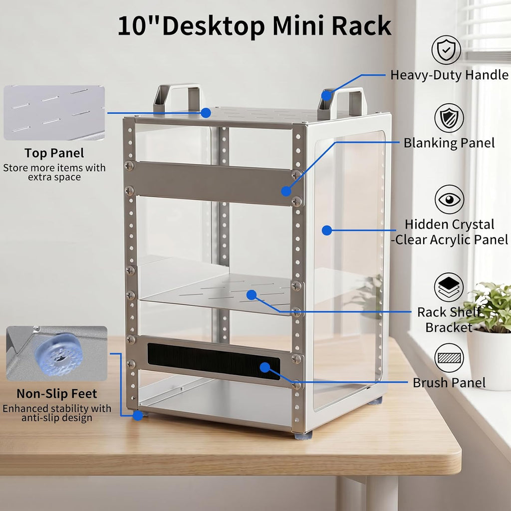 8u 10 inch network rack, 9.45 inch deep, close-up detail