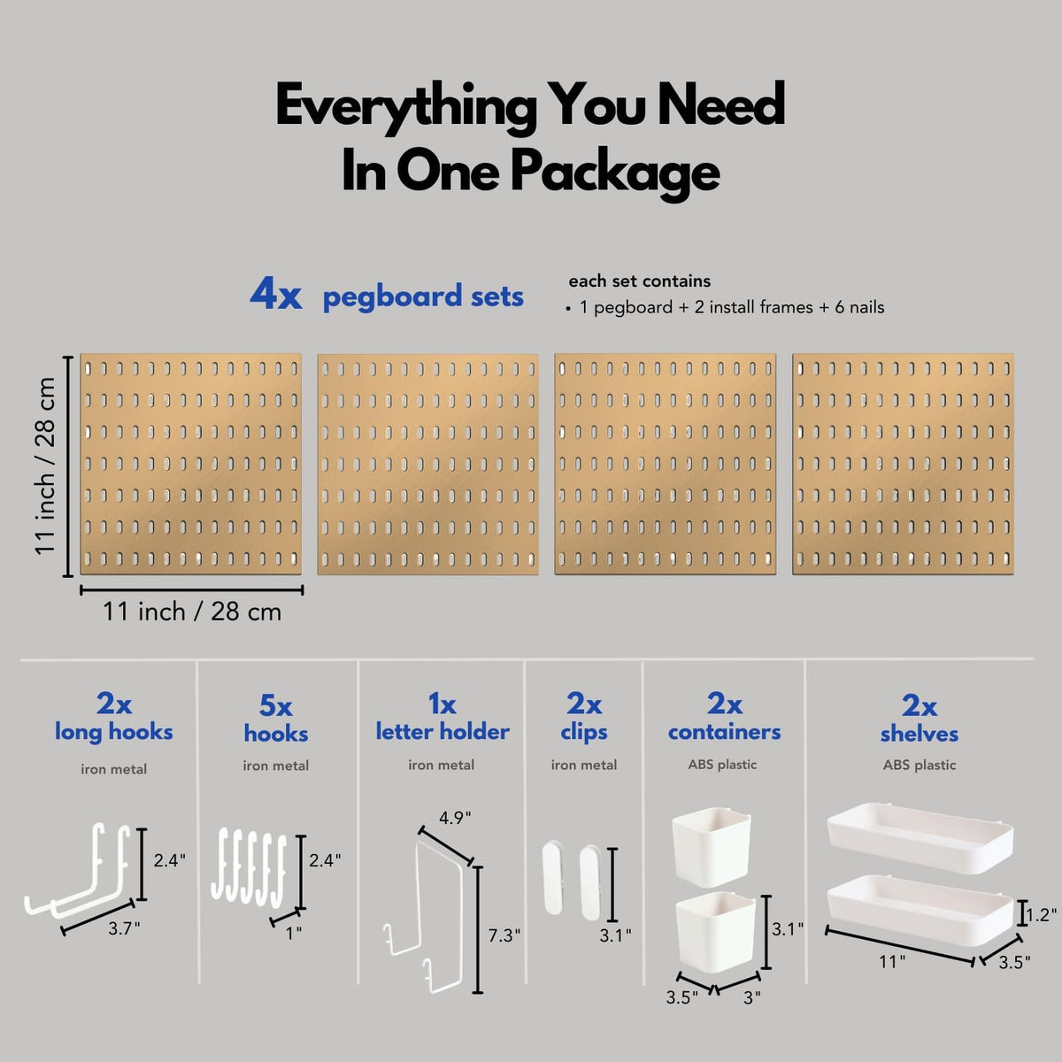 Keepo Peg Board Wall Organizer – Plastic Pegboard Panels, Modular Peg Board Storage System For Home Office, Craft Room, Gaming Setup (Tan brown, 22″×22″)