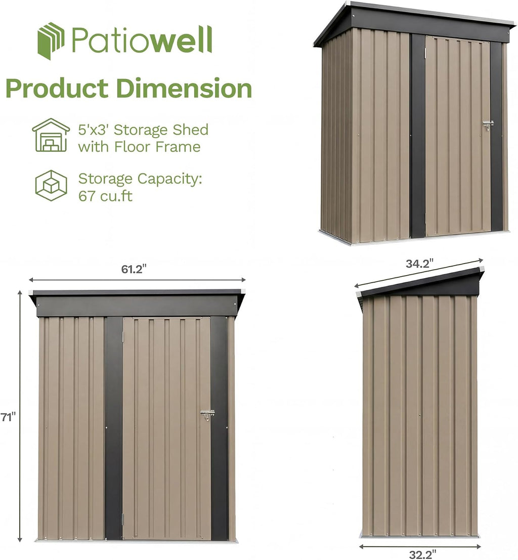 patiowell 5x3 ft outdoor storage shed with floor shown in use