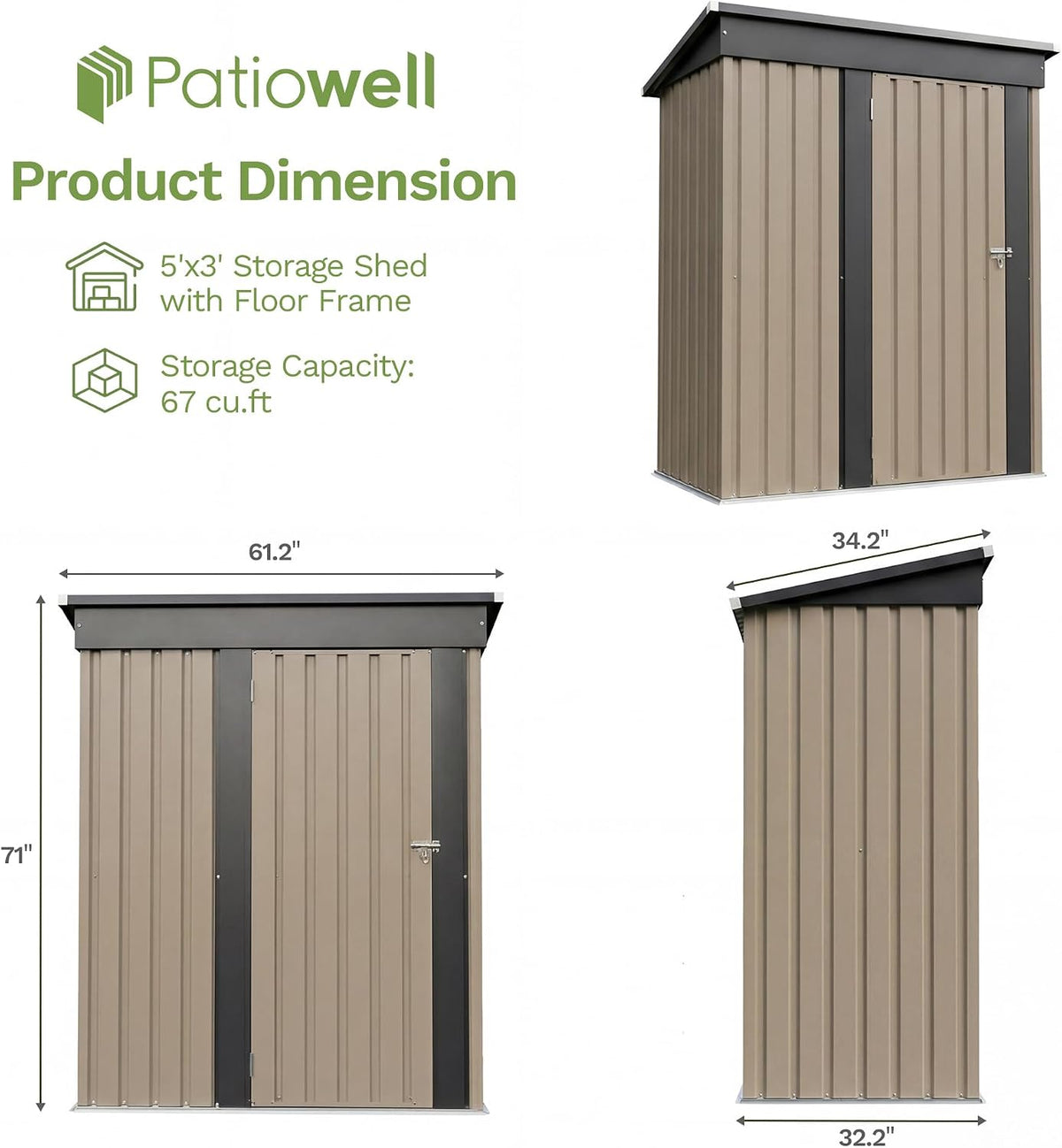 patiowell 5x3 ft outdoor storage shed with floor shown in use