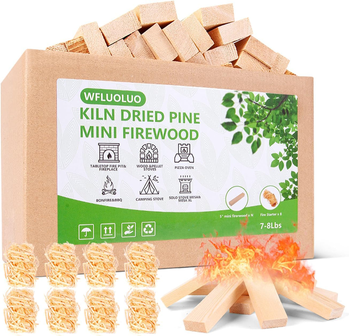 Mini Firewood with 8PCS Fire Starters 5'' Lengths Pine Kiln Dried Fire Sticks Wood Fire Pit Accessories Prefect for Solo Stove Mesa XL, Tabletop Fire Pit, Solo Stove Mesa Sticks Wood