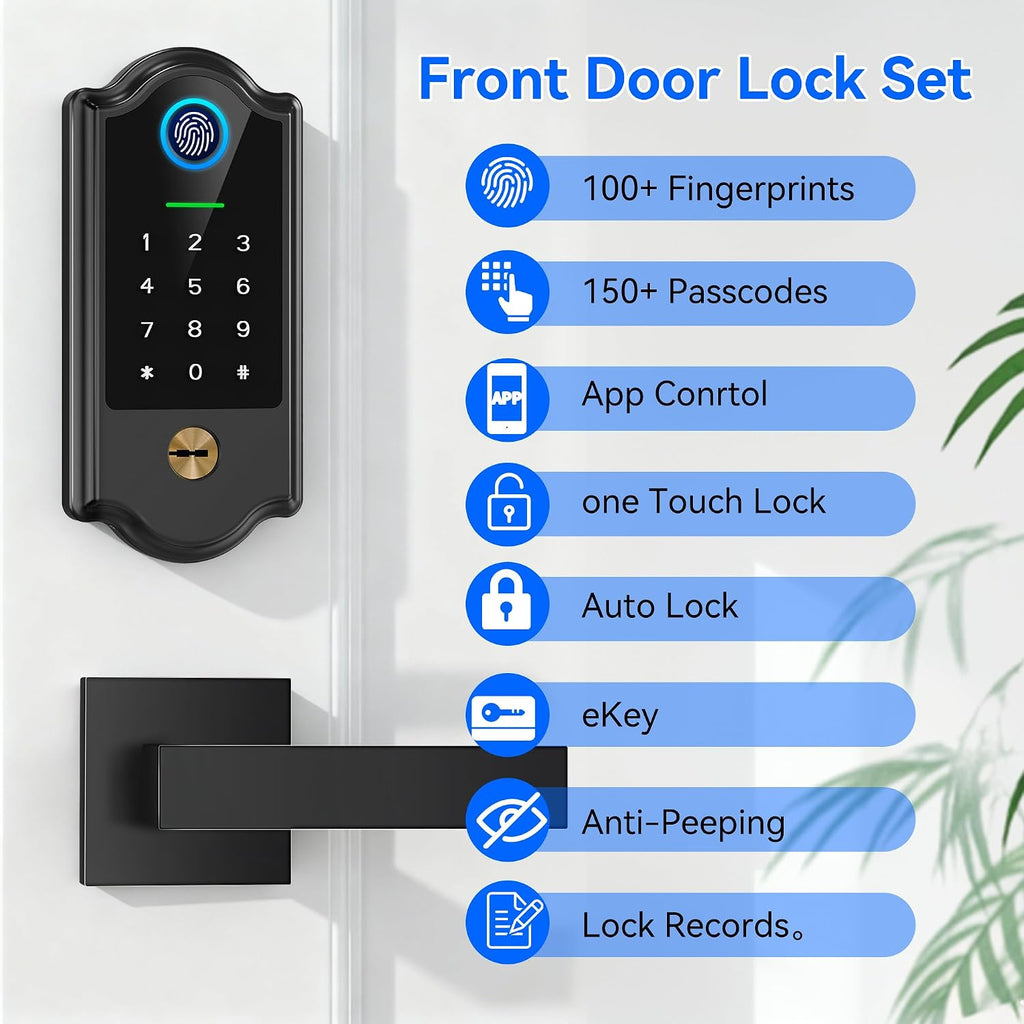 smart fingerprint door lock with keypad and handle, side view