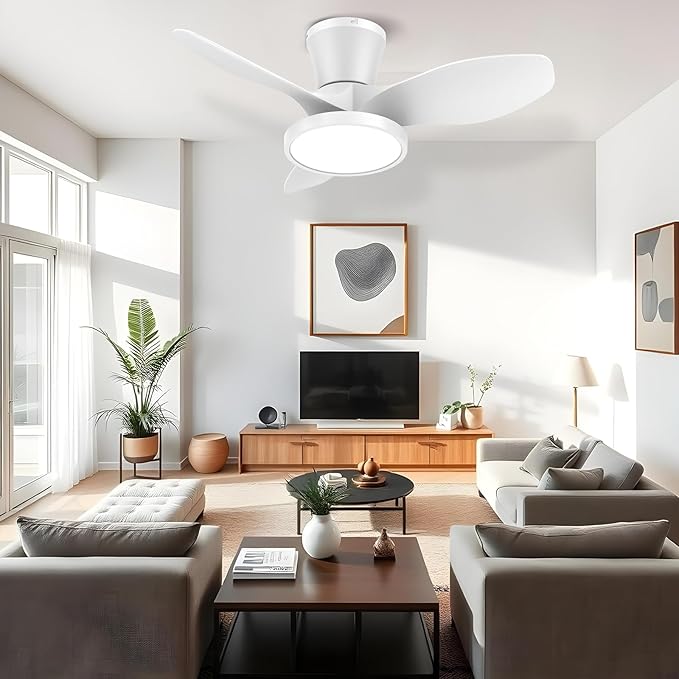 ocioc Quiet Ceiling Fan with LED Light DC motor 32 inch Large Air Volume Remote