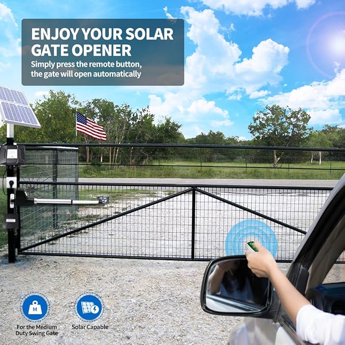 TOPENS AT6131S Solar Single Swing Gate Opener Medium Duty Automatic Gate Motor