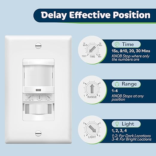 TOPGREENER Occupancy/Vacancy PIR Motion Sensor Light Switch, CDS Sensor (4 Pack)