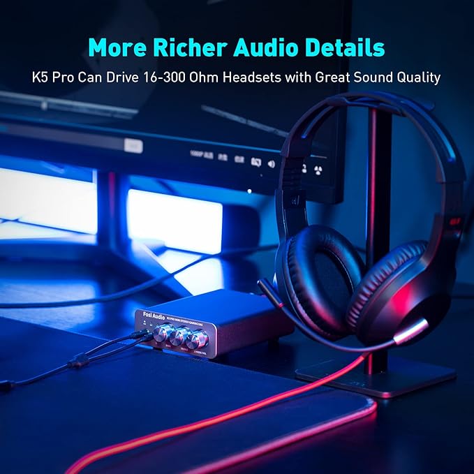 Fosi Audio K5 Pro Gaming DAC Headphone Amplifier Mini Hi-Fi Stereo