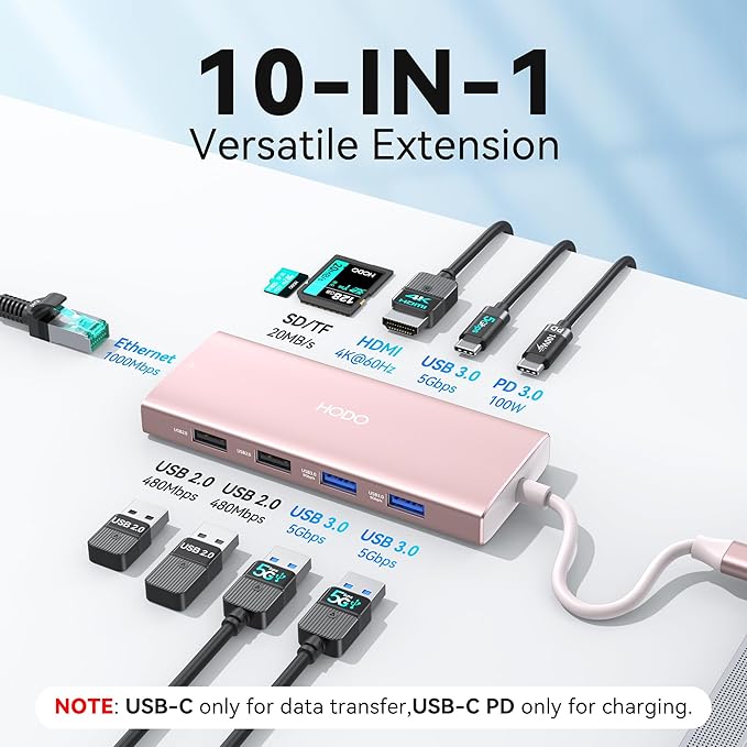USB C Hub Multiport Adapter, 10-in-1 Laptop USB C Docking Station