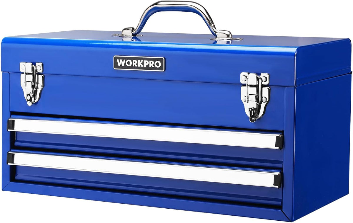 WORKPRO 18-Inch Tool Box with 2 Drawers & Top Storage