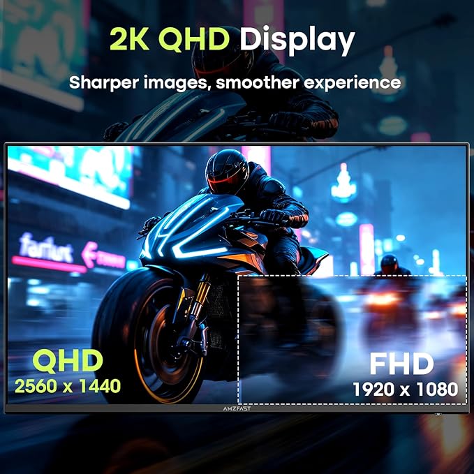 Amzfast 27 Inch Gaming Monitor 200Hz WQHD 2k 2560 x 1440p Monitor, Built-in