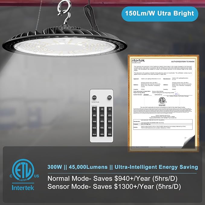 Lightdot Smart 300W LED High Bay Light 45000lm 5000K Commercial Bay Lighting (6Pack)