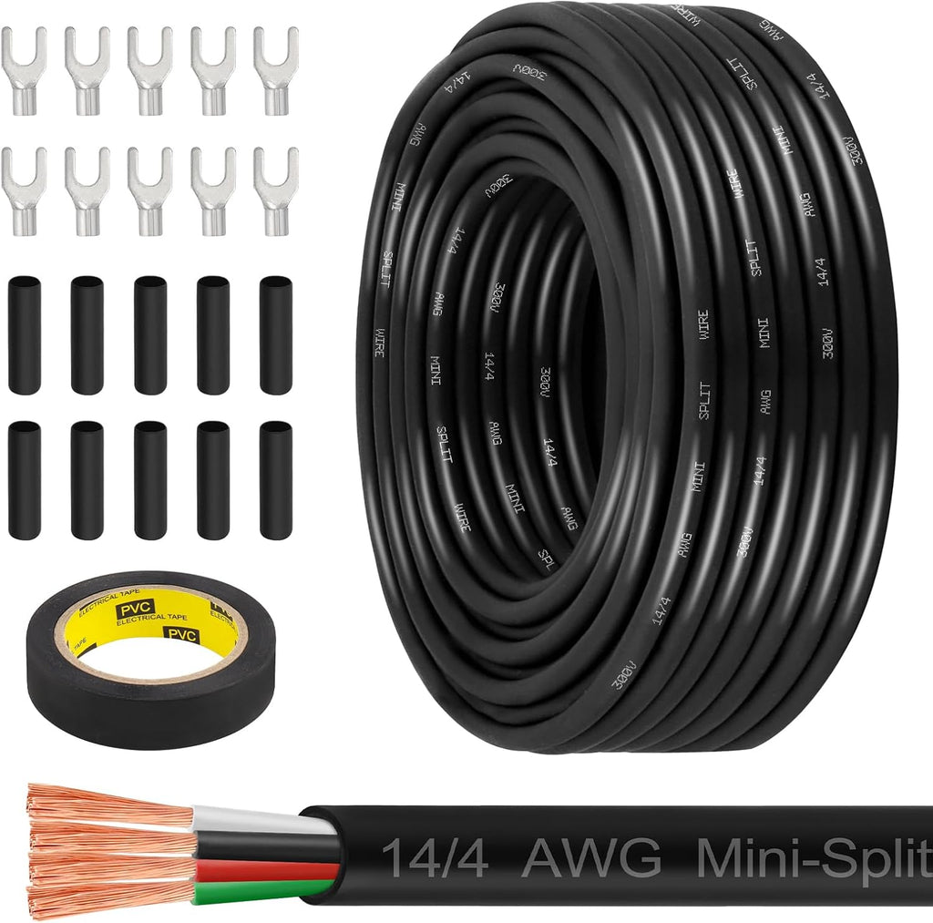 MOOKEERF 14/4 AWG Mini-Split Cable - 50FT 14 AWG 4 Conductor Control Cable 300V