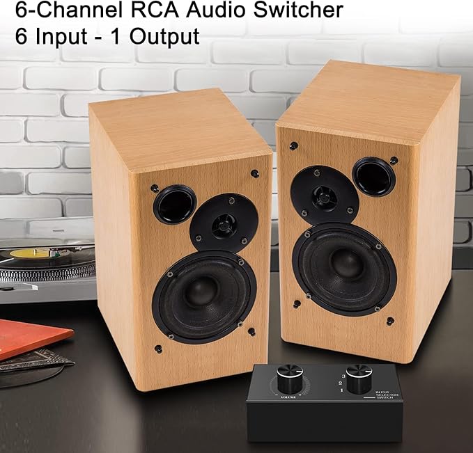 6-Way Audio Switcher, Right and Left Channel Stereo Audio Switcher, Plug & Play