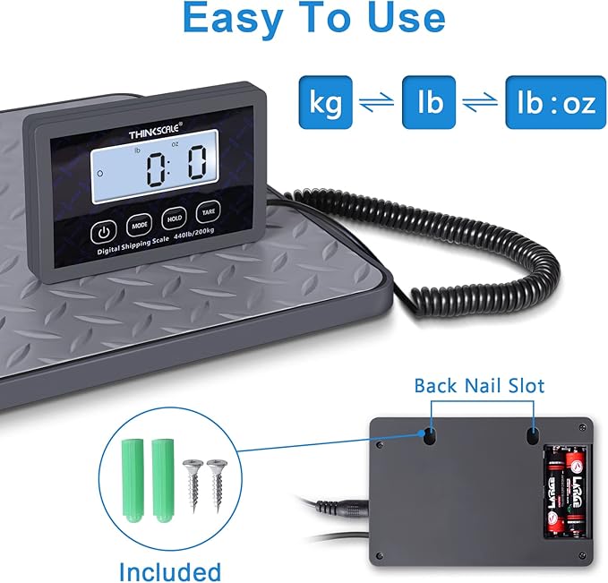 THINKSCALE Shipping Scale, 440 lbs/1 oz Highly Accurate Postal Scale