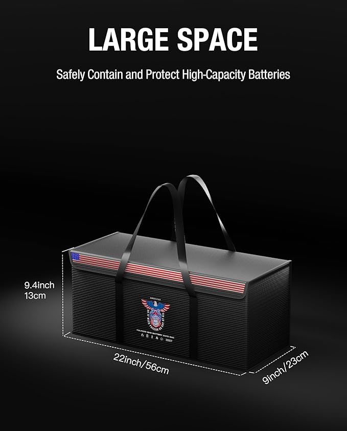 12V 200Ah LiFePO4 Lithium Battery Fireproof Safe Bag, Large Capacity