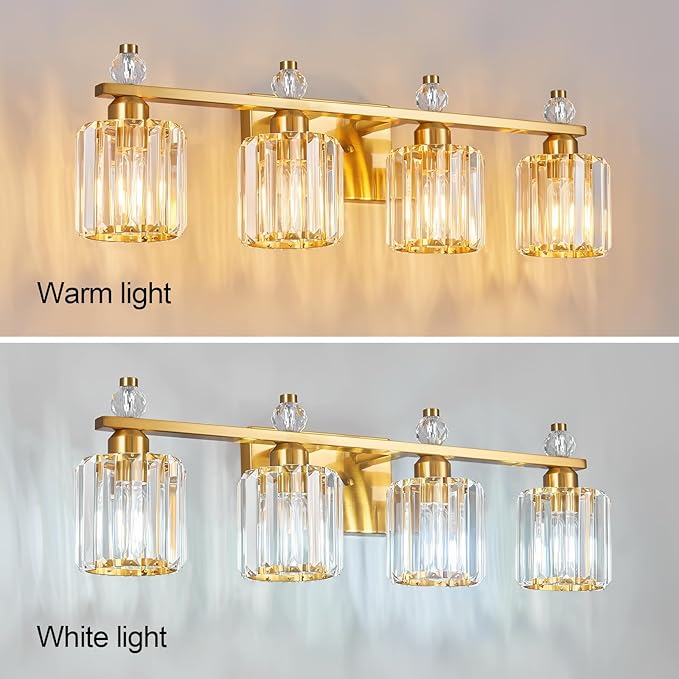 FDPBY Bathroom Vanity Lights 4-Light Gold Modern Crystal Vanity Light Fixtures