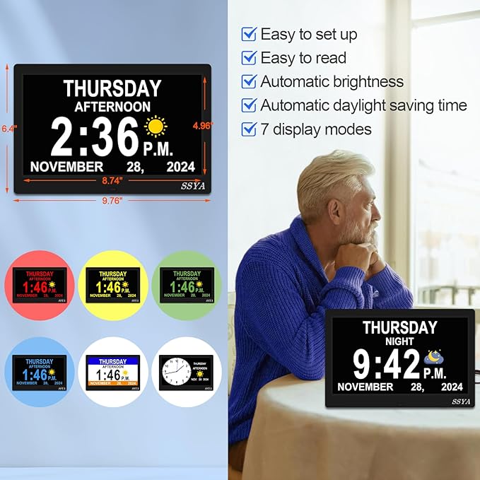 SSYA Dementia Clock for Seniors, Digital Clock