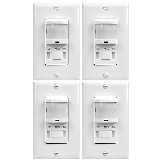TOPGREENER Occupancy/Vacancy PIR Motion Sensor Light Switch, CDS Sensor (4 Pack)