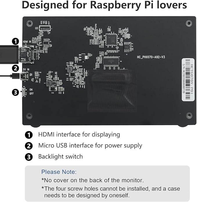 HMTECH 7 Inch Raspberry Pi Screen 800x480 HDMI Portable Monitor IPS LCD Screen