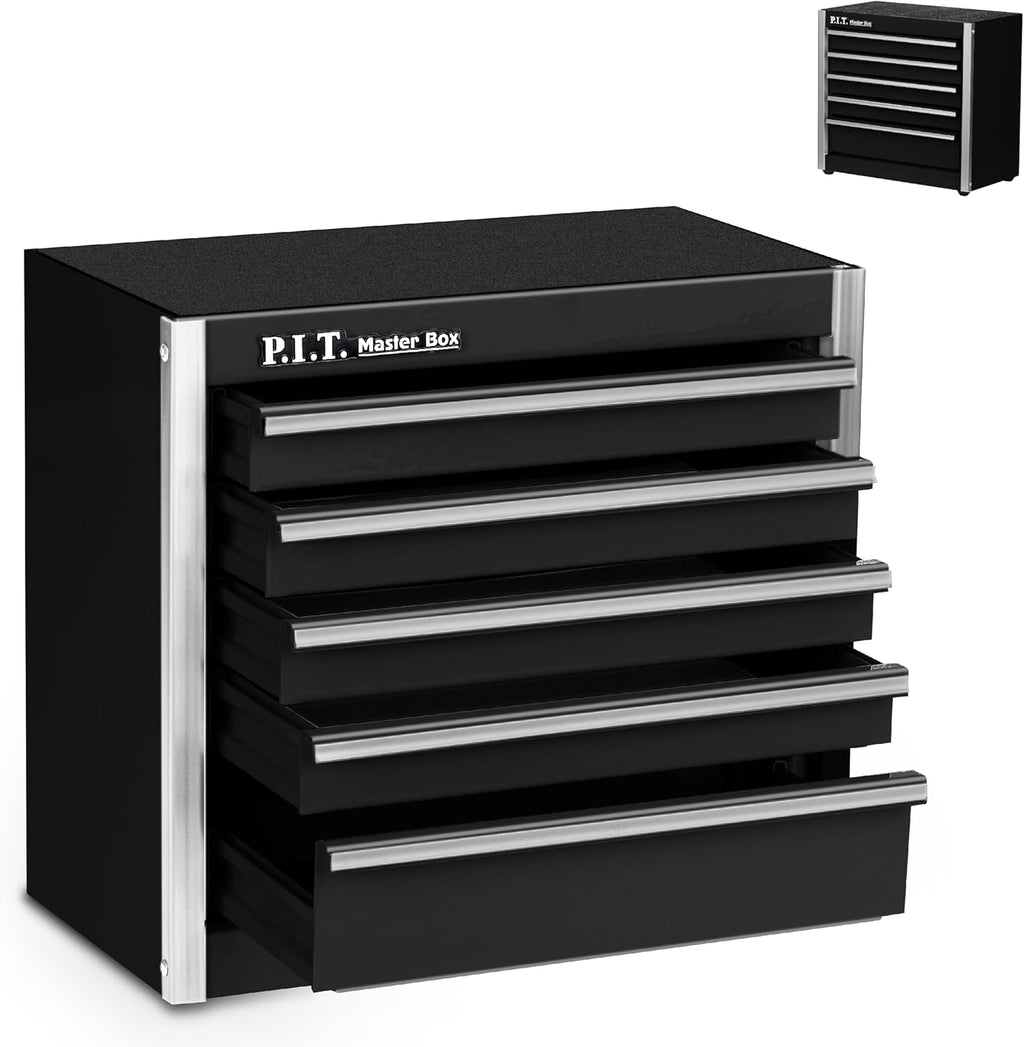 P.I.T. Mini Tool Box,Small Metal Toolbox Organizer with 5 Drawers,Black