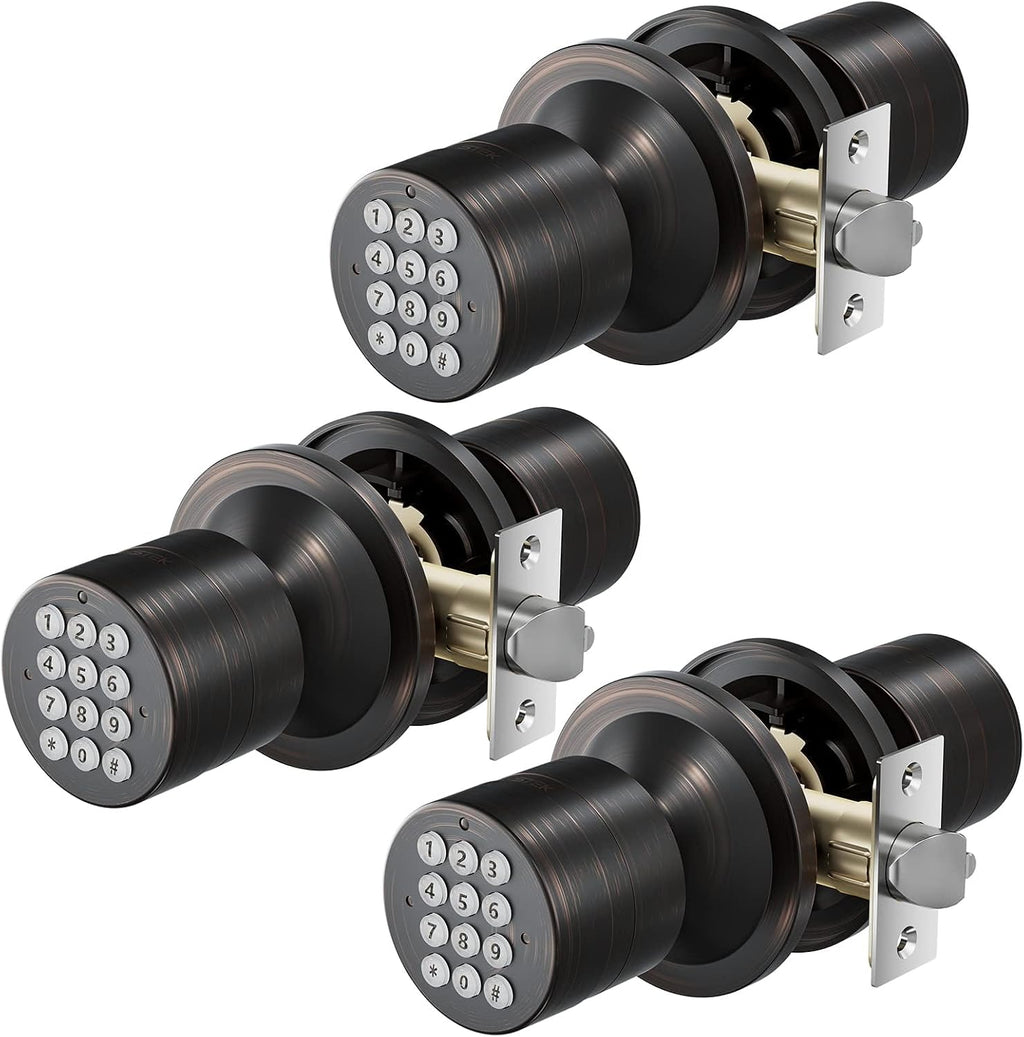 Digital Door Lock with Keypad - Electronic Door Knob for Keyless Entry - Oil Rubbed Bronze, 3 Pack