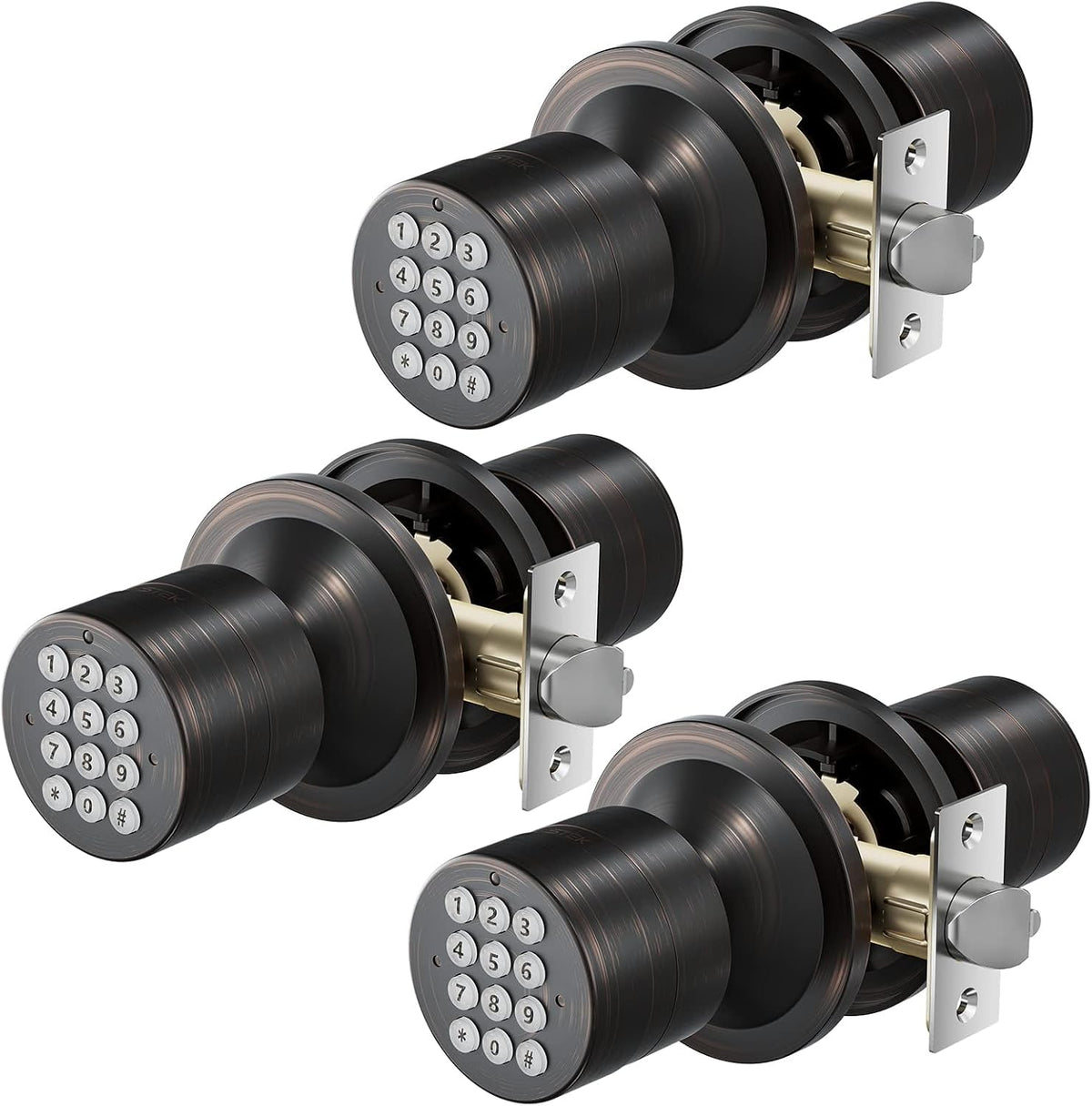 Digital Door Lock with Keypad - Electronic Door Knob for Keyless Entry - Oil Rubbed Bronze, 3 Pack