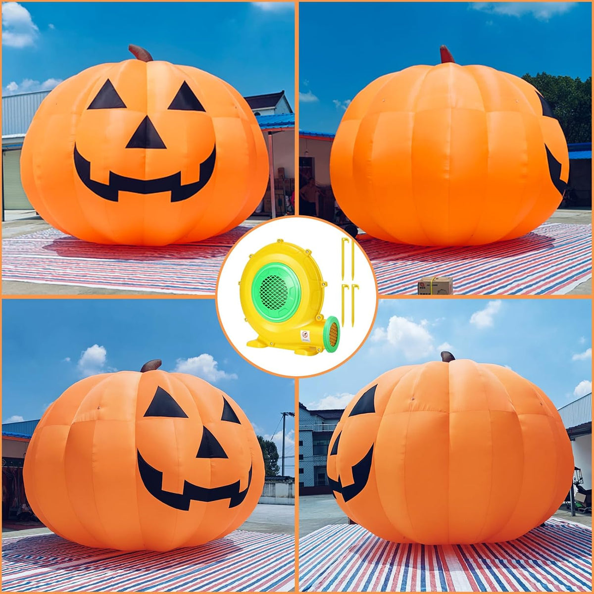 Giant 10Ft Halloween Inflatables Pumpkin Decorations, Blow Up Yard Decorations with 370W Waterproof Air Blower & LED Lights for Commercial Use, Outdoor Yard Lawn Halloween Party