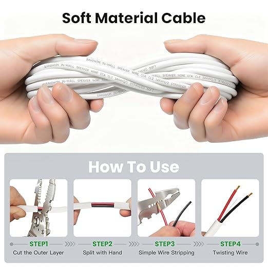 BAHIWOM Fire Safety CL2 Speaker Wire in-Wall & in-Ceiling 14 Gauge Wire 100 FT