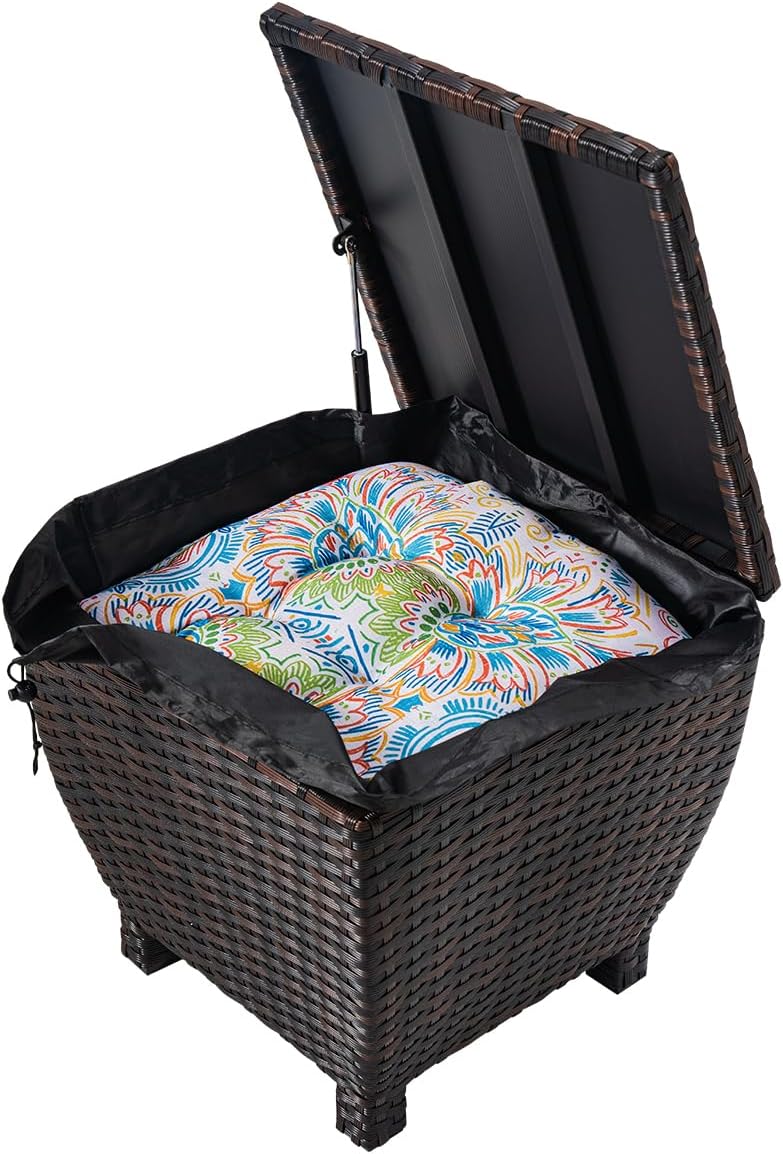 Sundale PE Wicker Deck Storage Box, 13 Gallon, Brown Outdoor Bin with Lid