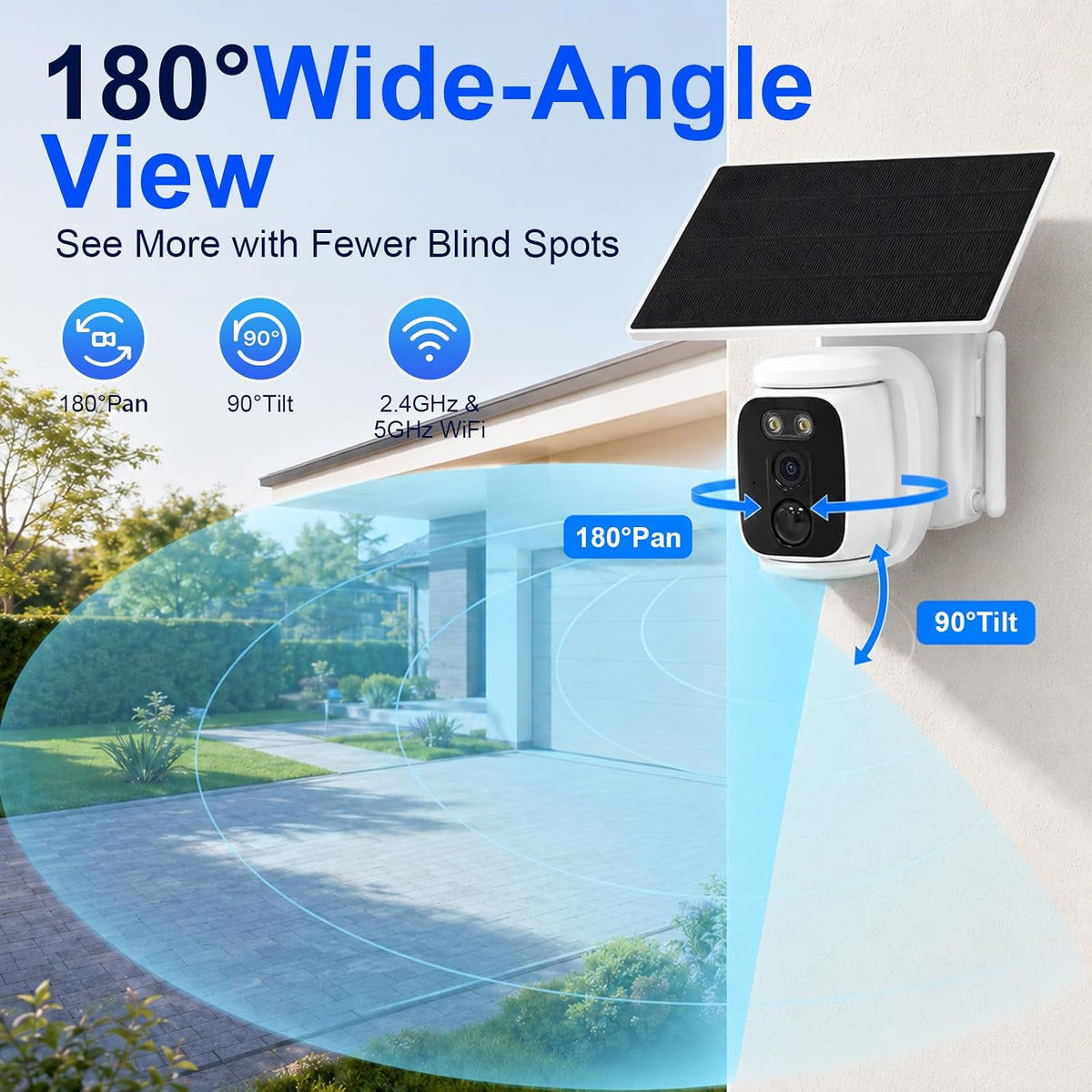 solar security cameras wireless outdoor, 2k wifi camera, front angle view