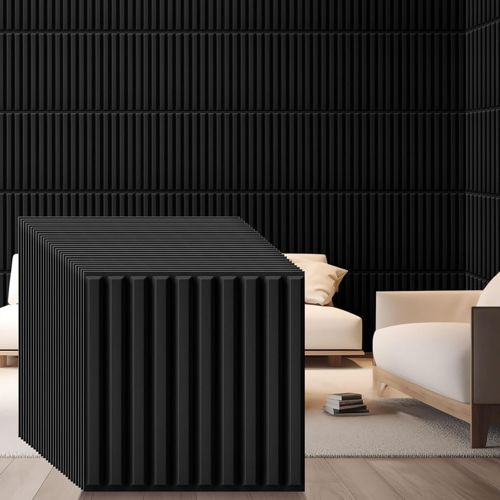 Nuanchu 90 Pcs 3D Slat Wall Panels 12 x 12 Inch PVC Fluted Textured Panel