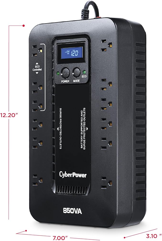 CyberPower EC850LCD Ecologic UPS Battery Backup and Surge Protector, 850VA/510W