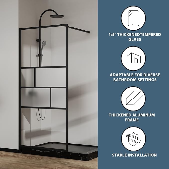 Goodyo 34” X 72” Shower Door Tempered Glass Framed Shower Screen Panel (3-Pieces)