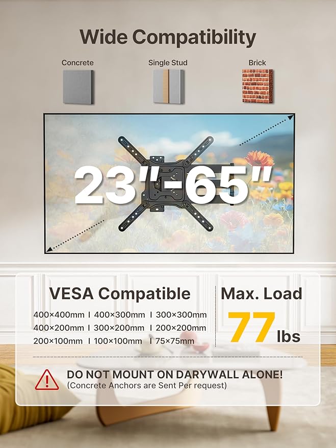 monTEK Long Arm TV Wall Mount for Most 23-65 Inch TVs, 29 Inch Long Extension