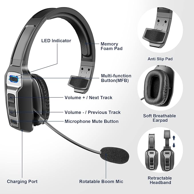 Sarevile Trucker Bluetooth Headset, V5.2 Wireless Headset