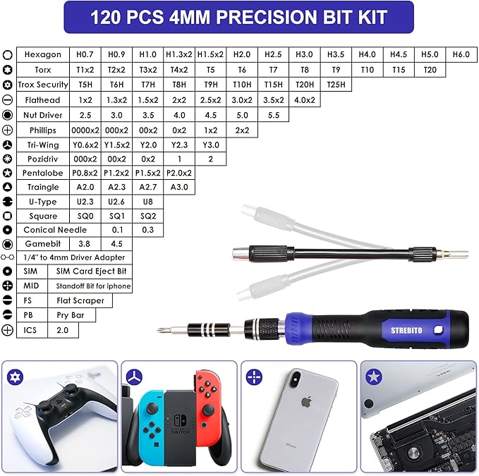 STREBITO Precision Screwdriver Set 191-Piece Multi-Bit Screwdriver 1/4 Inch Nut