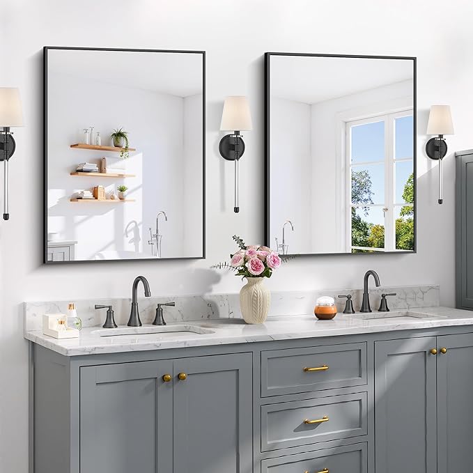 Black Bathroom Mirror for Wall, 24x32 Inch Rectangle Mirror