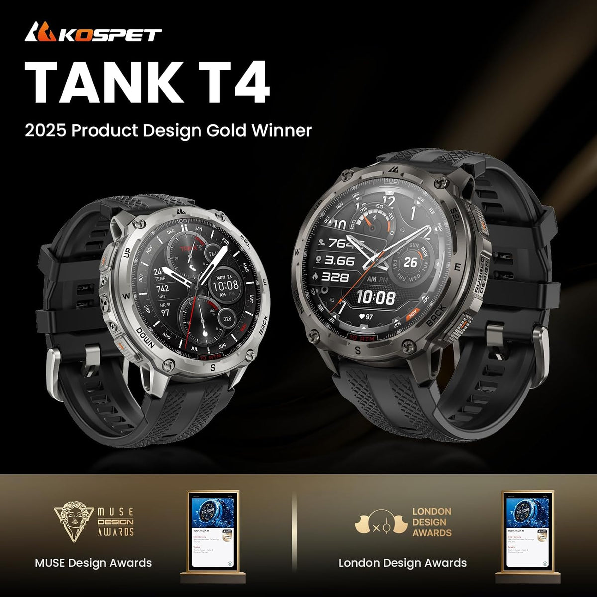 kospet tank t4 rugged smart watch, gps/offline maps shown in use