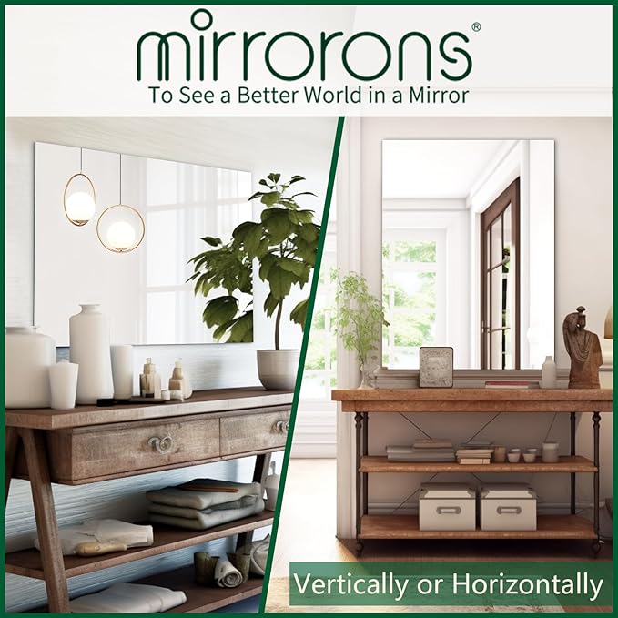 Mirrorons Frameless Wall Mirror 18" x 24", Modern Rectangle Bathroom Mirrors
