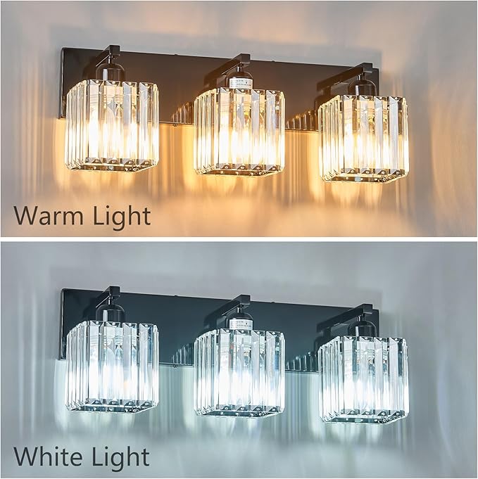 FDPBY Modern Bathroom Vanity Light 3-Lights Plating Black Crystal Bathroom Wall