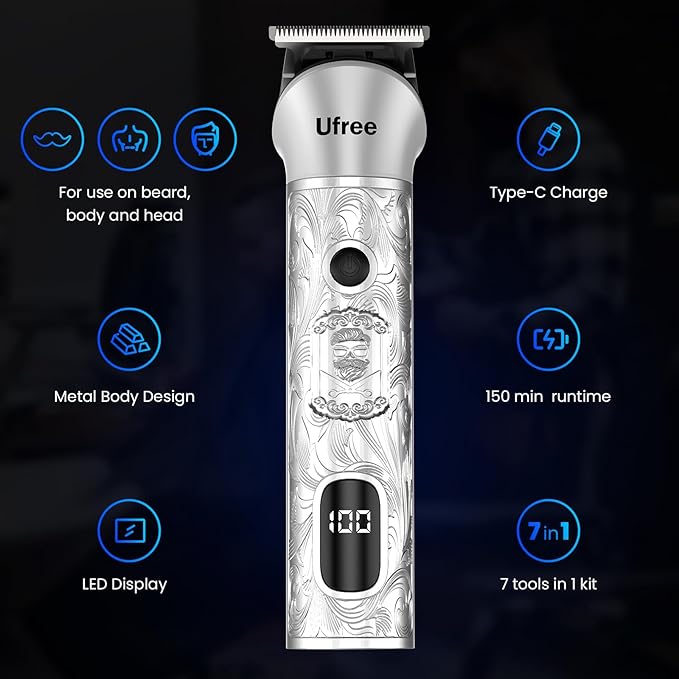 Ufree Beard Trimmer for Men, 7 in 1 Electric Shavers Razor, Cordless Hair