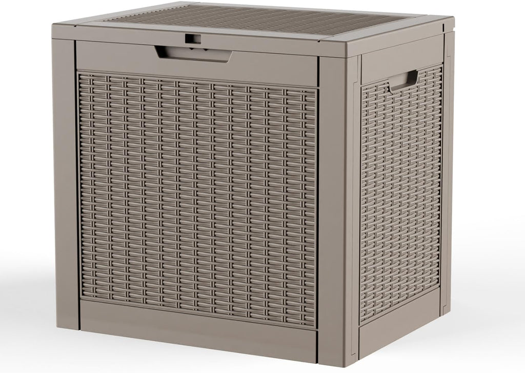 35 Gal Outdoor Storage Box Waterproof Lockable Deck Boxes Grey