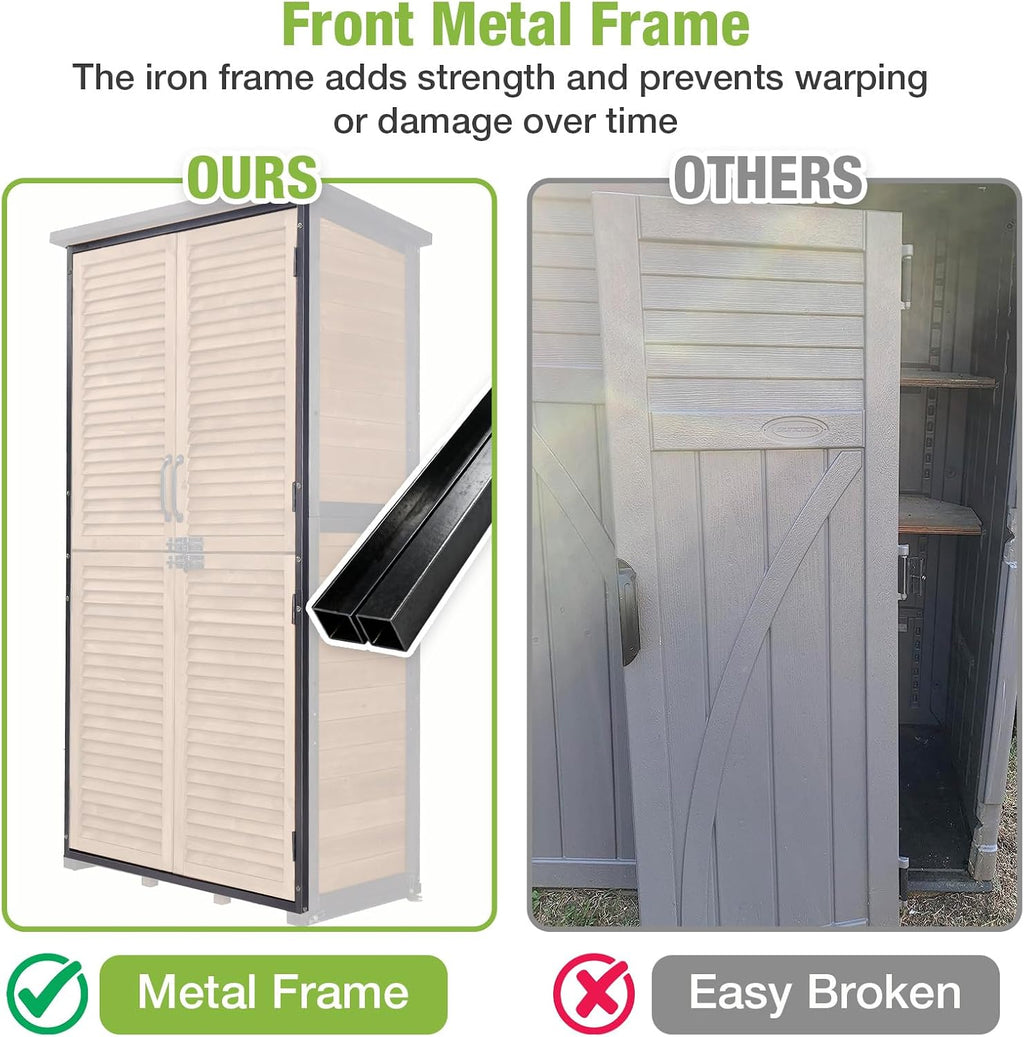 gutinneen outdoor storage cabinet upgraded with metal frame showing dimensions
